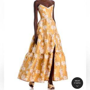 V. Chapman Vivian Gold Floral Dress with Pearl Accents